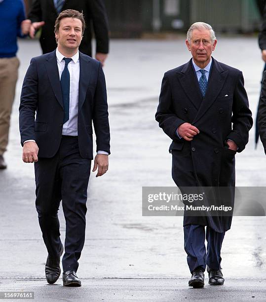 Prince Charles, Prince of Wales and chef Jamie Oliver visit Carshalton Boys Sports College to see how the school has transformed its approach to...