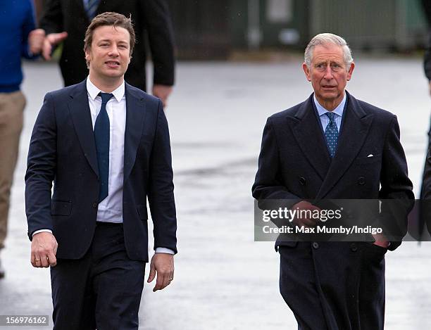 Prince Charles, Prince of Wales and chef Jamie Oliver visit Carshalton Boys Sports College to see how the school has transformed its approach to...