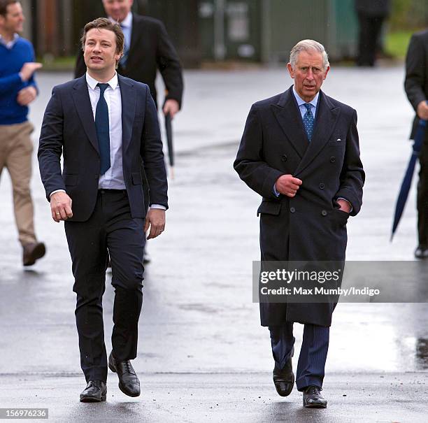 Prince Charles, Prince of Wales and chef Jamie Oliver visit Carshalton Boys Sports College to see how the school has transformed its approach to...