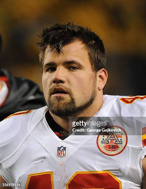 Running back Peyton Hillis of the Kansas City Chiefs looks on from the field after a game against the Pittsburgh Steelers at Heinz Field on November...