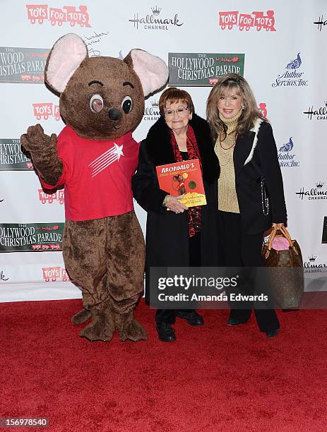 Archibald Mouse, author Sylvia Lieberman and Dr. Carole Lieberman arrive at the 2012 Hollywood Christmas Parade Benefiting Marine Toys For Tots on...