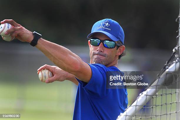 World Baseball Classic Qualifier---Former All Star catcher Brad Ausmus, manager of Team Israel, throws batting practice on the practice field during...