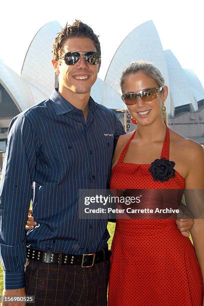 Australian actors Beau Brady and Bec Cartwright attend the wedding of Kip Gamblin and Linda Ridgeway at the Botanic Gardens on March 20, 2004 in...