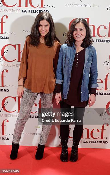 Nadia de Santiago and friend attend 'El chef, la receta de la felicidad' premiere photocall at Palafox cinema on November 26, 2012 in Madrid, Spain.