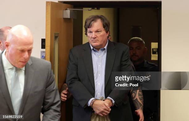 Rex A. Heuermann appears before Judge Timothy P. Mazzei in Suffolk County Court on August 1, 2023 in Central Islip, New York. Heuermann's arrest...