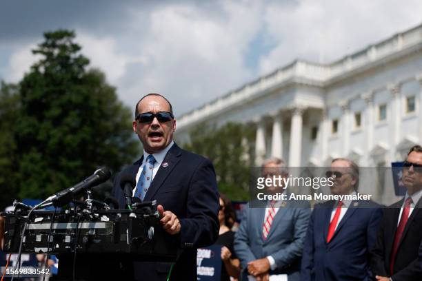 Rep. Bob Good speaks at a news conference on the progress of the Fiscal Year Appropriation Legislation outside the U.S. Capitol Building on July 25,...