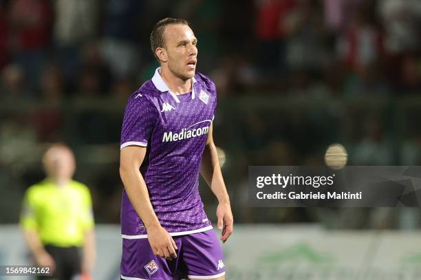 Ramos De Olivaira Melo Melo of ACF Fiorentina looks on during the Pre-season Friendly match between Grosseto and Fiorentina at Stadio Olimpico on...