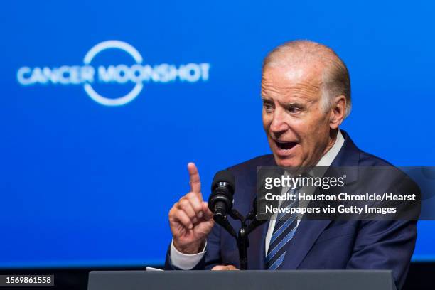 Vice President Joe Biden gives a speech about the White House Cancer Moonshot, an initiative Biden leads, at Tudor Fieldhouse on the campus of Rice...