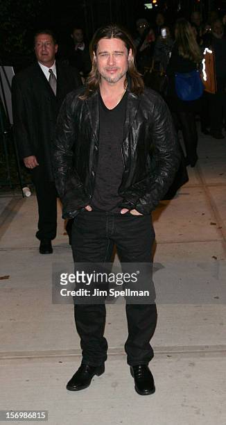 Actor Brad Pitt attends The Cinema Society With Men's Health And DeLeon Host A Screening Of The Weinstein Company's "Killing Them Softly" on November...