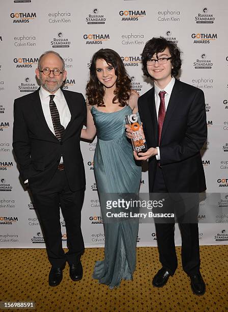 Bob Balaban, Kara Hayward, and Jared Gilman attend the IFP's 22nd Annual Gotham Independent Film Awards at Cipriani Wall Street on November 26, 2012...