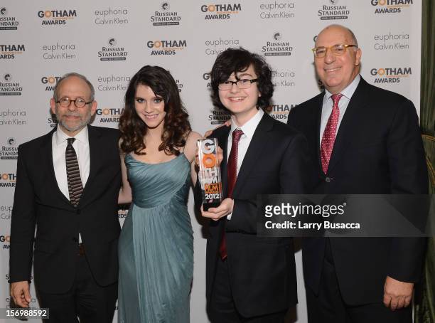 Bob Balaban, Kara Hayward, Jared Gilman, and Steven Rales attend the IFP's 22nd Annual Gotham Independent Film Awards at Cipriani Wall Street on...