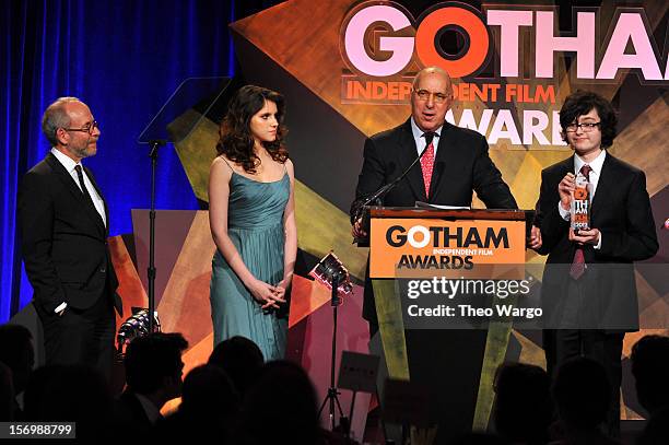 Bob Balaban, Kara Hayward, Steven Rales, and Jared Gilman attend the IFP's 22nd Annual Gotham Independent Film Awards at Cipriani Wall Street on...