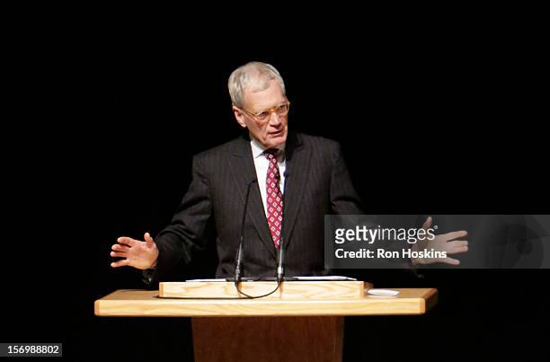 David Letterman attends "A Conversation With David Letterman And Oprah Winfrey" at Ball State University on November 26, 2012 in Muncie, Indiana.