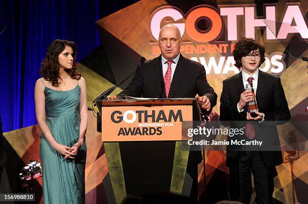 Kara Hayward, Steven Rales, and Jared Gilman attend the IFP's 22nd Annual Gotham Independent Film Awards at Cipriani Wall Street on November 26, 2012...