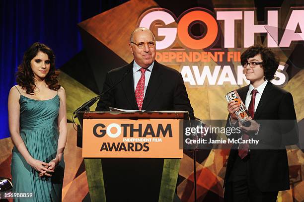 Kara Hayward, Steven Rales, and Jared Gilman attend the IFP's 22nd Annual Gotham Independent Film Awards at Cipriani Wall Street on November 26, 2012...