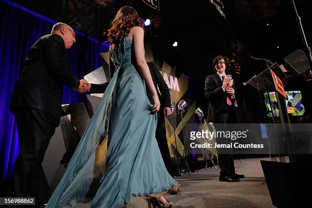 Steven Rales, Kara Hayward, and Jared Gilman speak onstage at the IFP's 22nd Annual Gotham Independent Film Awards at Cipriani Wall Street on...