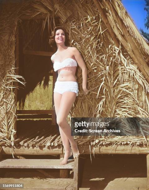Paula Prentiss posing in bikini, circa 1965.