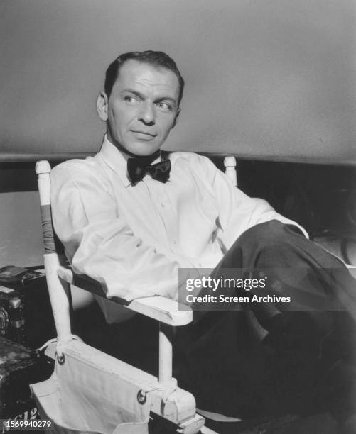 Frank Sinatra reclining in directors chair for a publicity portrait for the 1959 Frank Capra movie 'A Hole in the Head'.