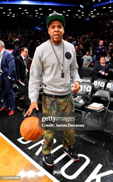 Jay-Z attends the New York Knicks vs Brooklyn Nets game at Barclays Center on November 26, 2012 in the Brooklyn borough of New York City.