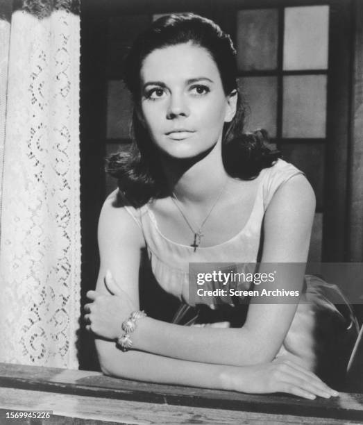 Natalie Wood on balcony as Maria in a scene from the 1961 musical 'West Side Story'.