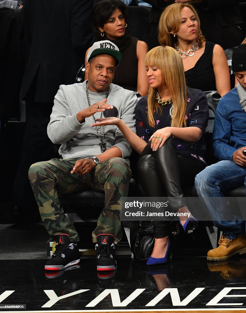 Celebrities Attend The New York Knicks Vs Brooklyn Nets Game