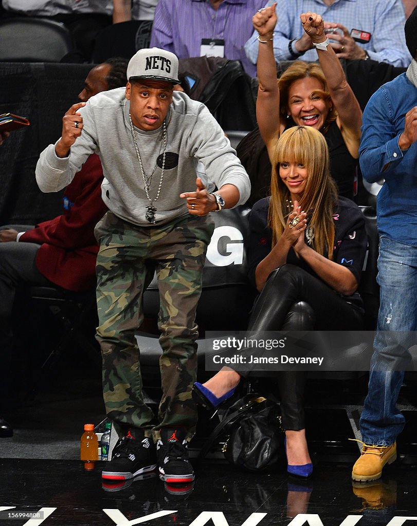 Celebrities Attend The New York Knicks Vs Brooklyn Nets Game