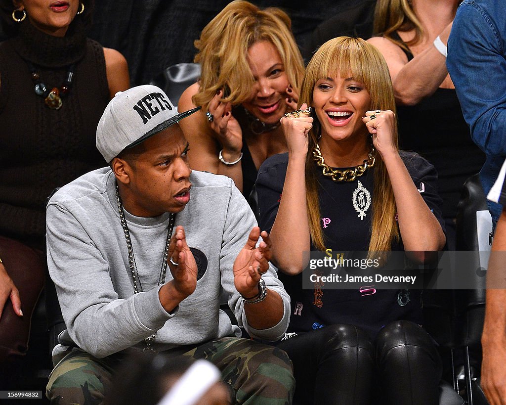 Celebrities Attend The New York Knicks Vs Brooklyn Nets Game