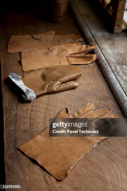 replicas of 16-century leather gloves - leather glove stock pictures, royalty-free photos & images