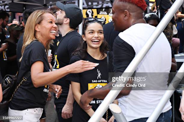 Vanessa Williams, Rachel Zegler and Tituss Burgess attend as SAG-AFTRA members hold "Rock The City For A Fair Contract" rally in Times Square on July...