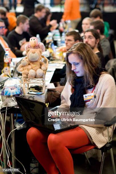 Participant at the Pirate Party National Convention at RuhrCongress on November 24, 2012 in Bochum, Germany. German Pirates have a lot to achieve as...