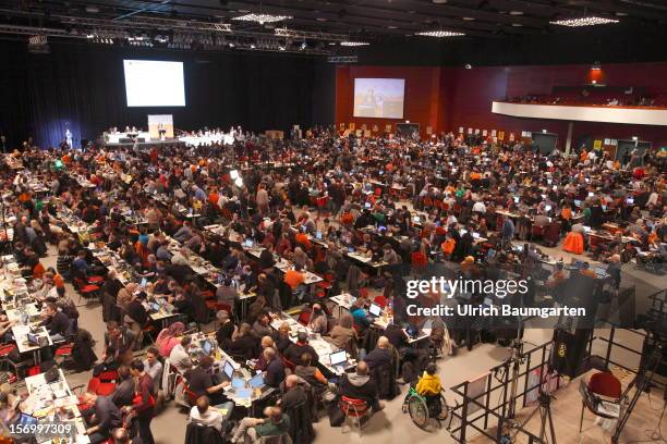Overview of the Pirate Party National Convention at RuhrCongress on November 24, 2012 in Bochum, Germany. German Pirates have a lot to achieve as the...