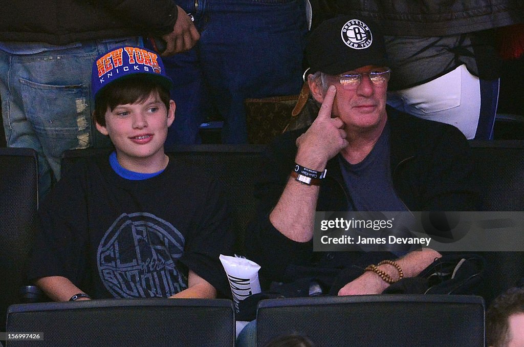 Celebrities Attend The New York Knicks v Brooklyn Nets Game