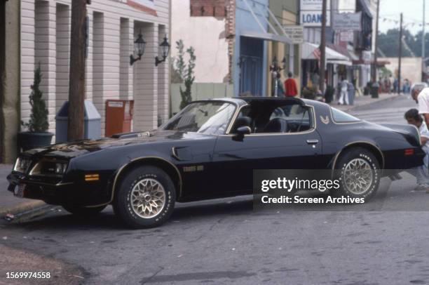 Pontiac Firebird Trans Am car on the set of the 1977 movie 'Smokey and the Bandit' starring Burt Reynolds, Sally Field and Jackie Gleason.