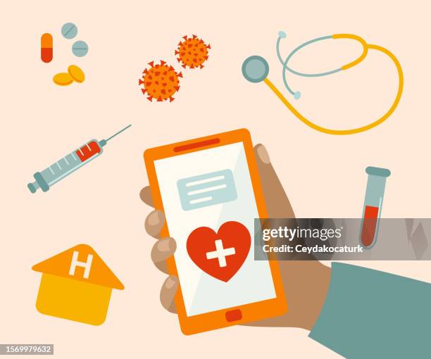 human using e-health app on smartphone. technology concepts - supplements hand stock illustrations