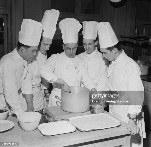 Catering students receive instruction from a chef at Thanet Technical College, January 15th 1960. The college was later renamed East Kent College.