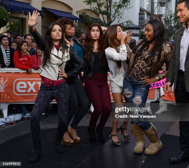Camila Cabello, Dinah Jane Hansen, Lauren Jauregui, Ally Brooke and Normani Hamilton of Fifth Harmony visit "Extra" at The Grove on November 26, 2012...