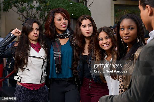 Camila Cabello, Dinah Jane Hansen, Lauren Jauregui, Ally Brooke and Normani Hamilton of Fifth Harmony visit "Extra" at The Grove on November 26, 2012...