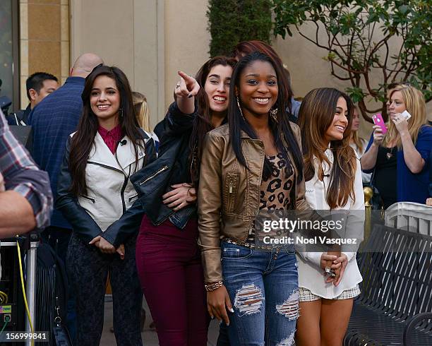 Camila Cabello, Lauren Jauregui, Normani Hamilton and Ally Brooke of Fifth Harmony visit "Extra" at The Grove on November 26, 2012 in Los Angeles,...