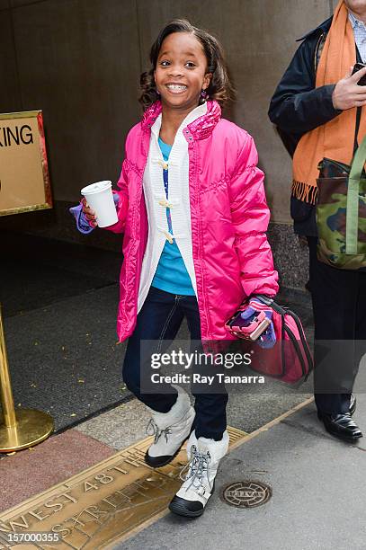 Actress Quvenzhane Wallis leaves the "Today Show" taping at the NBC Rockefeller Center Studios on November 26, 2012 in New York City.