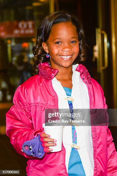 Actress Quvenzhane Wallis leaves the "Today Show" taping at the NBC Rockefeller Center Studios on November 26, 2012 in New York City.