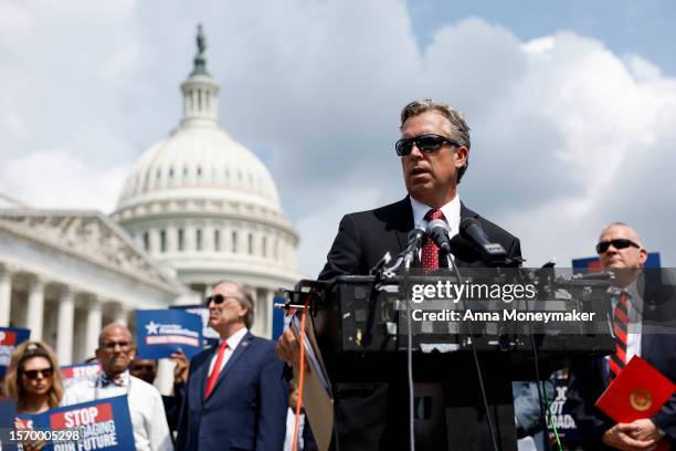 Rep. Andy Ogles speaks during a news conference on the progress of the Fiscal Year Appropriation Legislation outside the U.S. Capitol Building on...