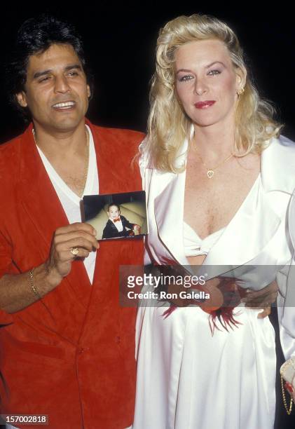 Actor Erik Estrada and wife Peggy Rowe on February 14, 1987 dine at Spago in West Hollywood, California.