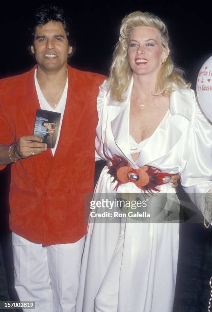 Actor Erik Estrada and wife Peggy Rowe on February 14, 1987 dine at Spago in West Hollywood, California.