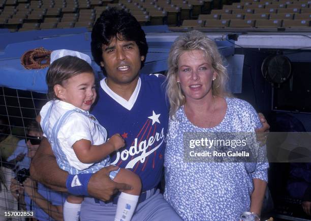 Actor Erik Estrada, wife Peggy Rowe and son Anthony Estrada attend the 30th Annual "Hollywood Stars Night' Celebrity Baseball Game on August 29, 1987...