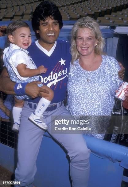 Actor Erik Estrada, wife Peggy Rowe and son Anthony Estrada attend the 30th Annual "Hollywood Stars Night' Celebrity Baseball Game on August 29, 1987...