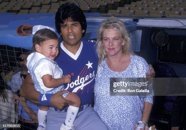 Actor Erik Estrada, wife Peggy Rowe and son Anthony Estrada attend the 30th Annual "Hollywood Stars Night' Celebrity Baseball Game on August 29, 1987...