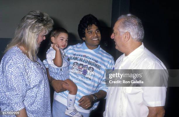 Actor Erik Estrada, wife Peggy Rowe, son Anthony Estrada and Dodgers coach Tommy Lasorda attend the 30th Annual "Hollywood Stars Night' Celebrity...