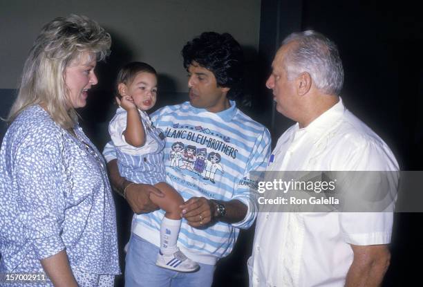 Actor Erik Estrada, wife Peggy Rowe, son Anthony Estrada and Dodgers coach Tommy Lasorda attend the 30th Annual "Hollywood Stars Night' Celebrity...