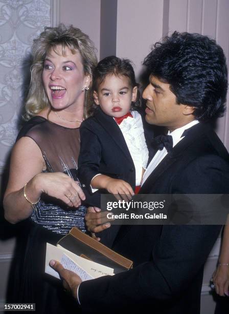 Actor Erik Estrada, wife Peggy Rowe and son Brandon Estrada attend the 18th Annual Nosotros Golden Eagle Awards on May 13, 1988 at the Beverly Hilton...