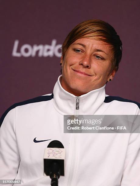 Abby Wambach of the USA is seen during the Women's Football Final press conference at the Main Press Centre as part of the London 2012 Olympic Games...